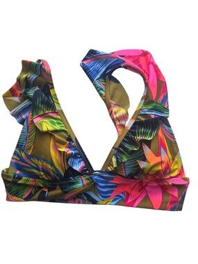 Aerie Tropical Print Heirloom Ruffle Triangle Top Bikini Size Large